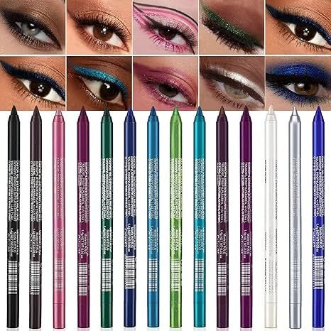 💜✨14er-Set Wimpernstifte wasserfeste farbige Gel-Liner mit metallischem & glänzendem Finish, verwischfest